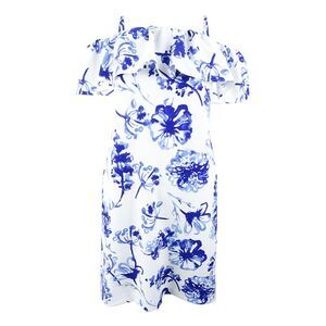 Lauren by Ralph Lauren Women's Cold-Shoulder Floral Crepe Dress - Cream/Blue